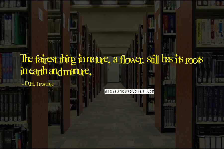 D.H. Lawrence Quotes: The fairest thing in nature, a flower, still has its roots in earth and manure.