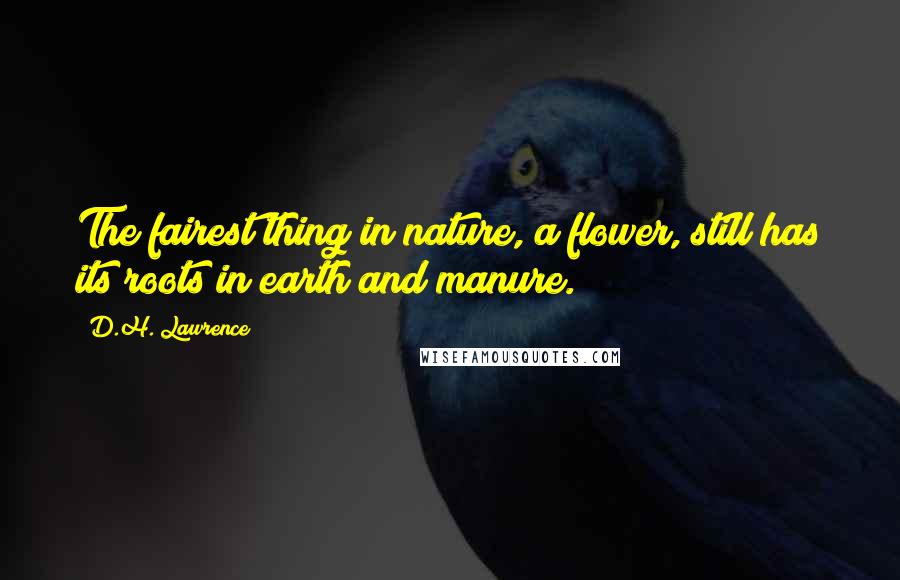 D.H. Lawrence Quotes: The fairest thing in nature, a flower, still has its roots in earth and manure.