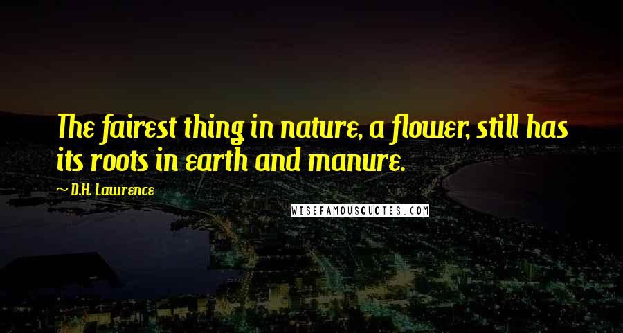 D.H. Lawrence Quotes: The fairest thing in nature, a flower, still has its roots in earth and manure.