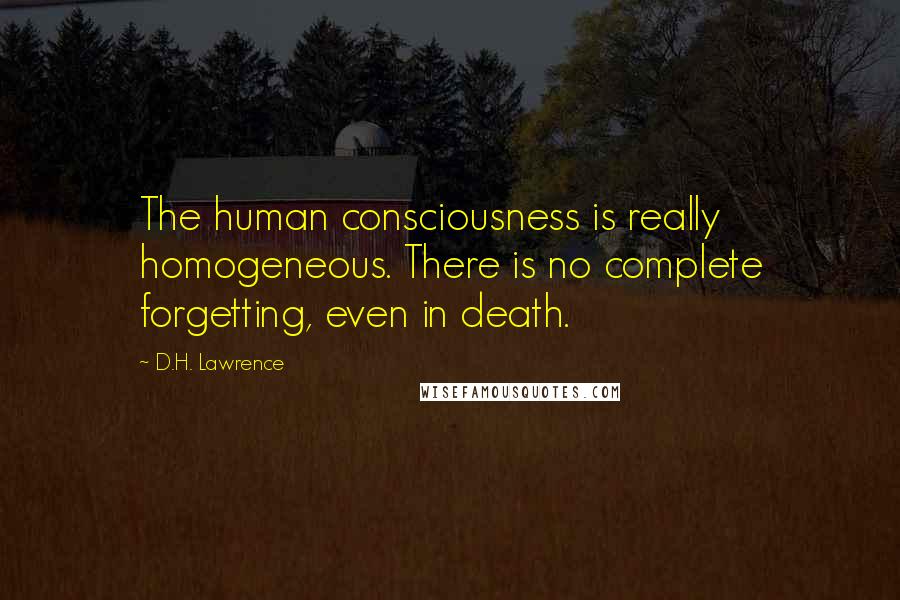 D.H. Lawrence Quotes: The human consciousness is really homogeneous. There is no complete forgetting, even in death.