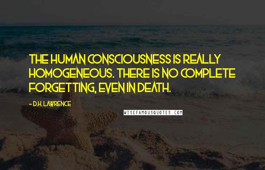 D.H. Lawrence Quotes: The human consciousness is really homogeneous. There is no complete forgetting, even in death.