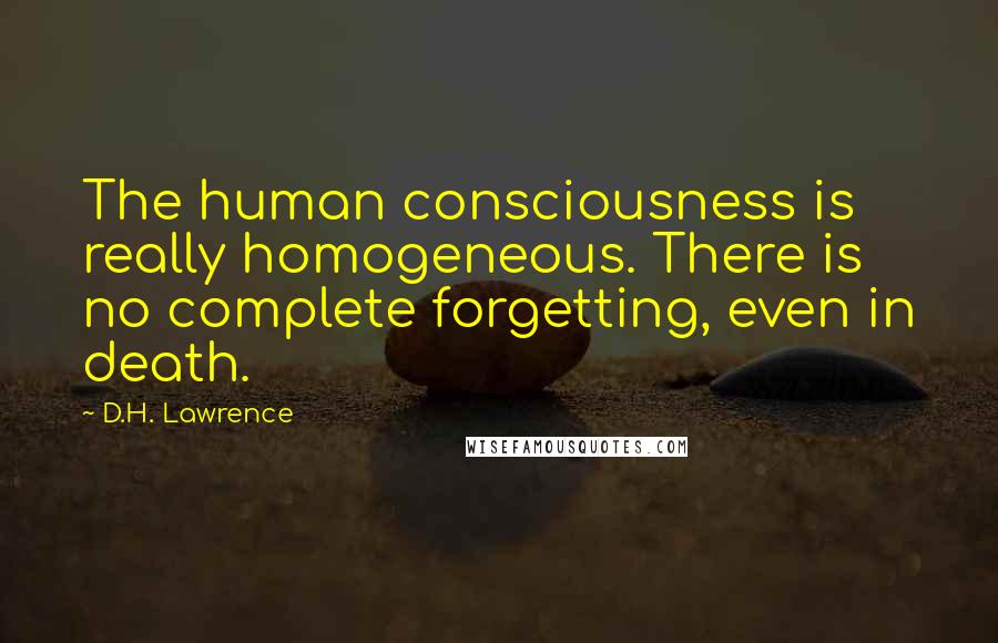 D.H. Lawrence Quotes: The human consciousness is really homogeneous. There is no complete forgetting, even in death.