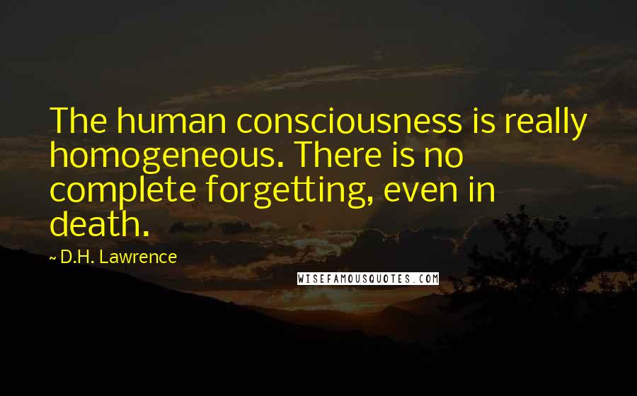 D.H. Lawrence Quotes: The human consciousness is really homogeneous. There is no complete forgetting, even in death.