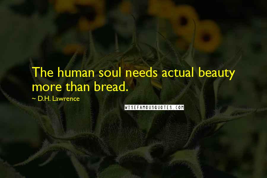 D.H. Lawrence Quotes: The human soul needs actual beauty more than bread.