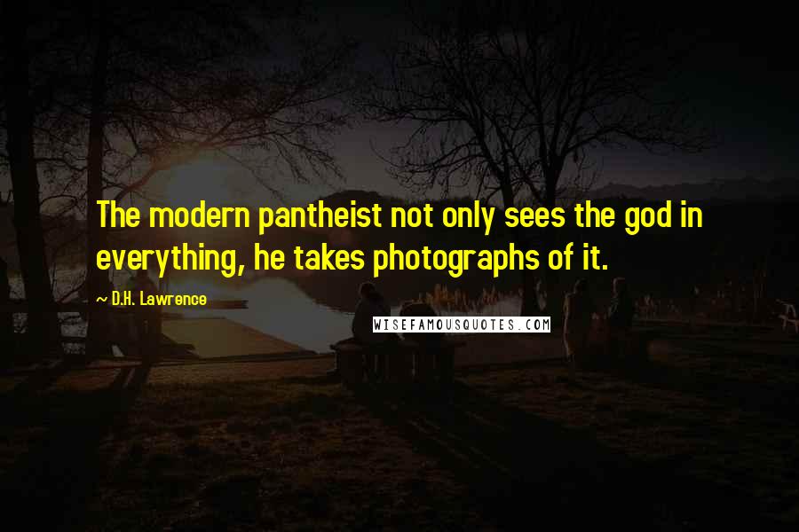 D.H. Lawrence Quotes: The modern pantheist not only sees the god in everything, he takes photographs of it.