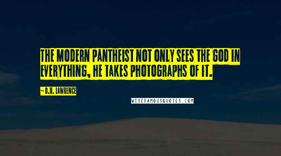 D.H. Lawrence Quotes: The modern pantheist not only sees the god in everything, he takes photographs of it.