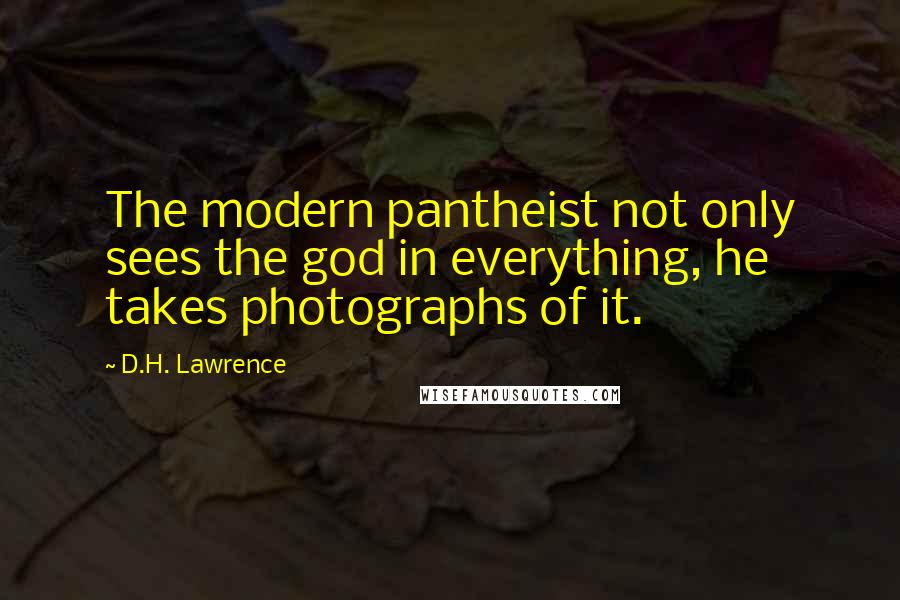 D.H. Lawrence Quotes: The modern pantheist not only sees the god in everything, he takes photographs of it.