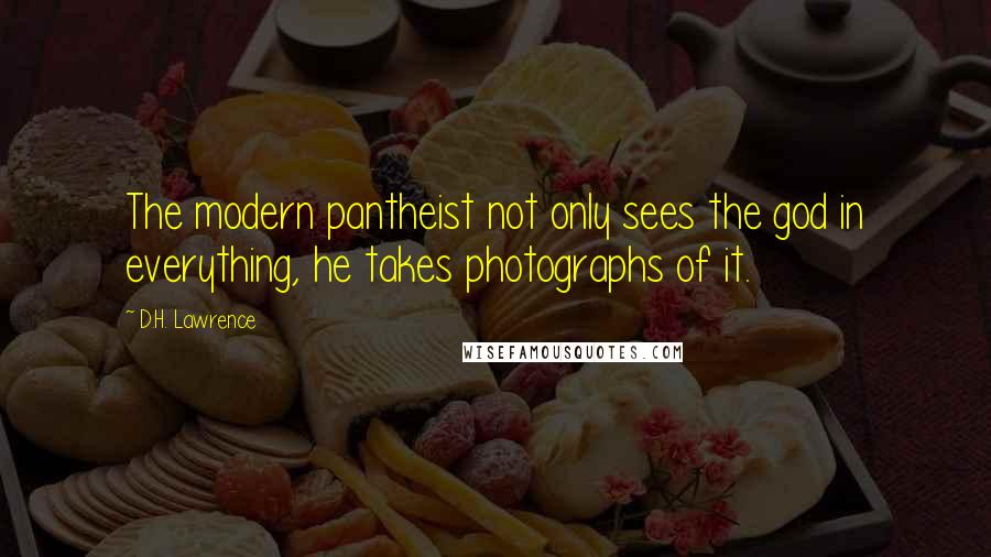 D.H. Lawrence Quotes: The modern pantheist not only sees the god in everything, he takes photographs of it.