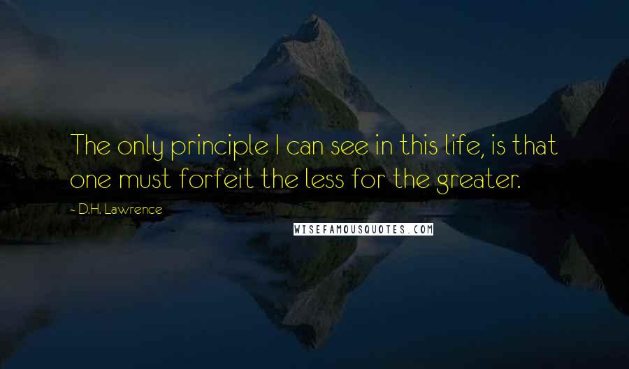 D.H. Lawrence Quotes: The only principle I can see in this life, is that one must forfeit the less for the greater.