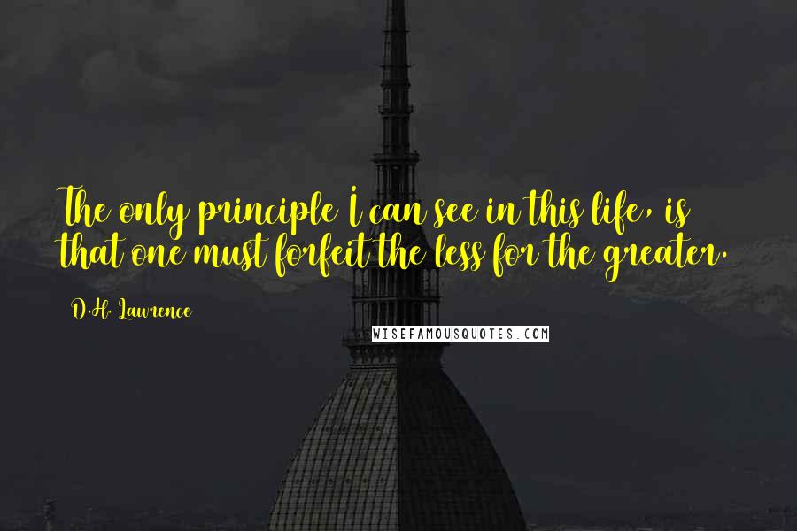 D.H. Lawrence Quotes: The only principle I can see in this life, is that one must forfeit the less for the greater.