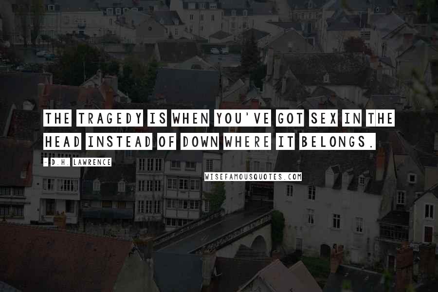 D.H. Lawrence Quotes: The tragedy is when you've got sex in the head instead of down where it belongs.