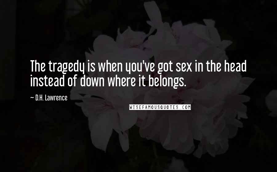 D.H. Lawrence Quotes: The tragedy is when you've got sex in the head instead of down where it belongs.