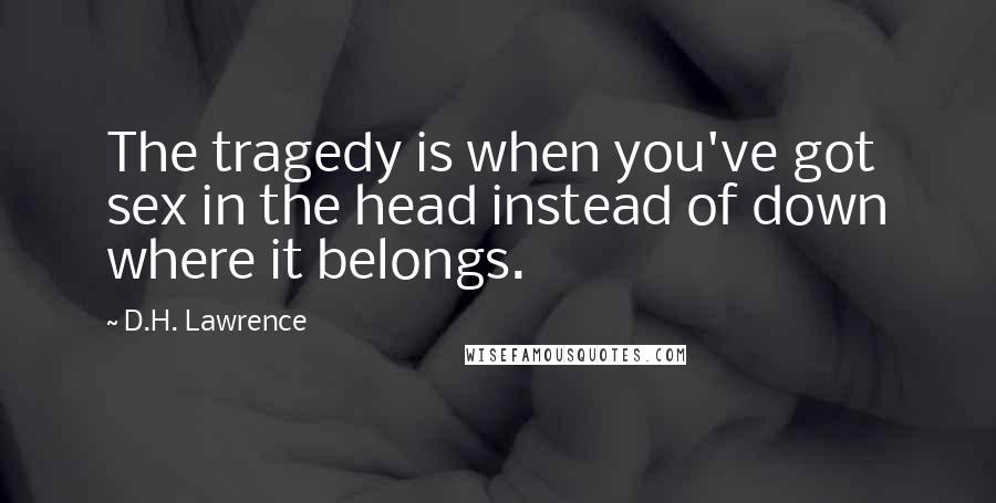 D.H. Lawrence Quotes: The tragedy is when you've got sex in the head instead of down where it belongs.