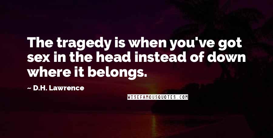 D.H. Lawrence Quotes: The tragedy is when you've got sex in the head instead of down where it belongs.