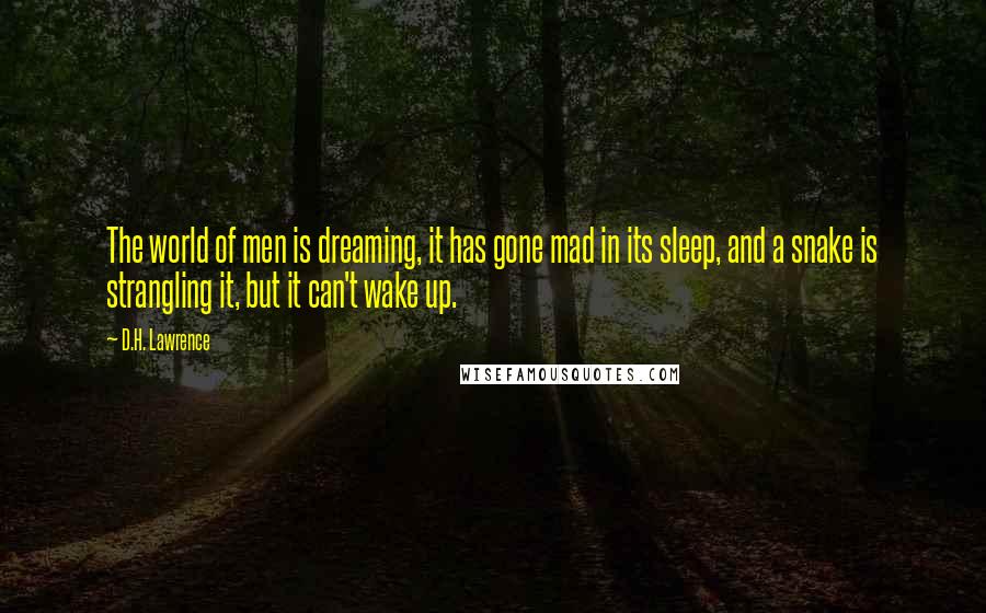 D.H. Lawrence Quotes: The world of men is dreaming, it has gone mad in its sleep, and a snake is strangling it, but it can't wake up.