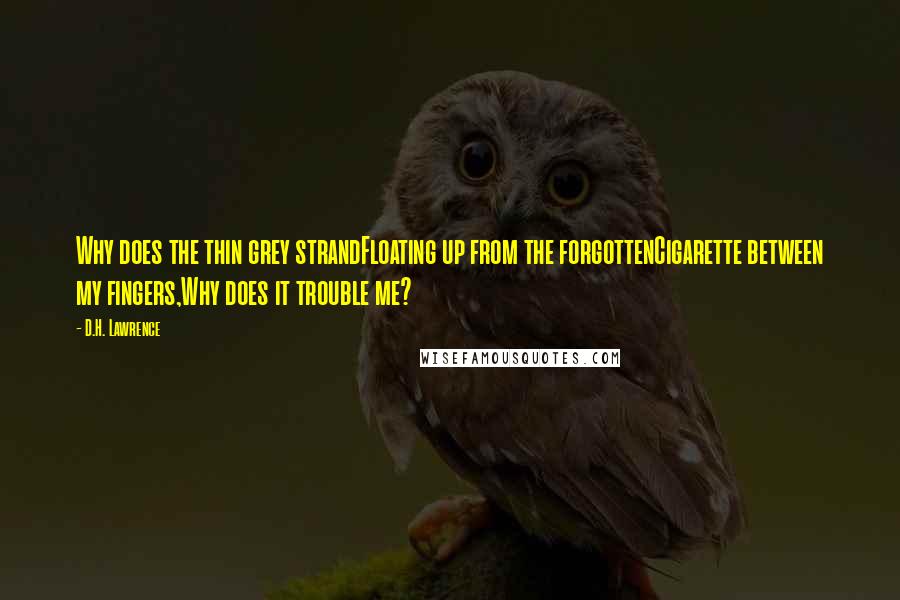 D.H. Lawrence Quotes: Why does the thin grey strandFloating up from the forgottenCigarette between my fingers,Why does it trouble me?