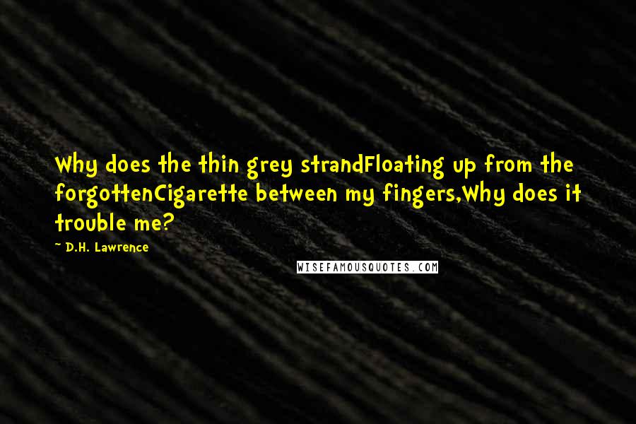 D.H. Lawrence Quotes: Why does the thin grey strandFloating up from the forgottenCigarette between my fingers,Why does it trouble me?