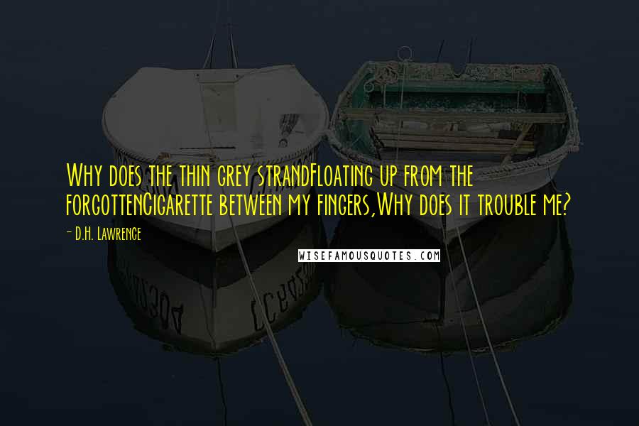 D.H. Lawrence Quotes: Why does the thin grey strandFloating up from the forgottenCigarette between my fingers,Why does it trouble me?