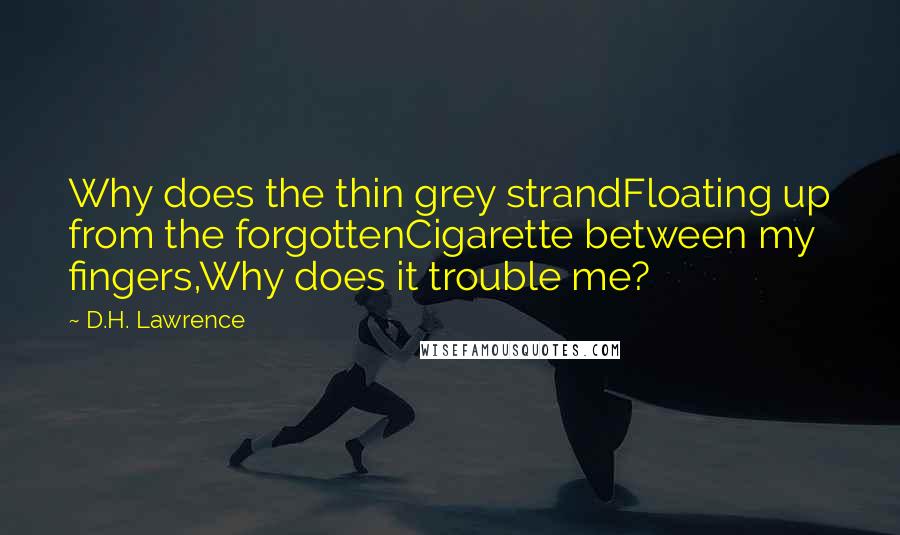 D.H. Lawrence Quotes: Why does the thin grey strandFloating up from the forgottenCigarette between my fingers,Why does it trouble me?