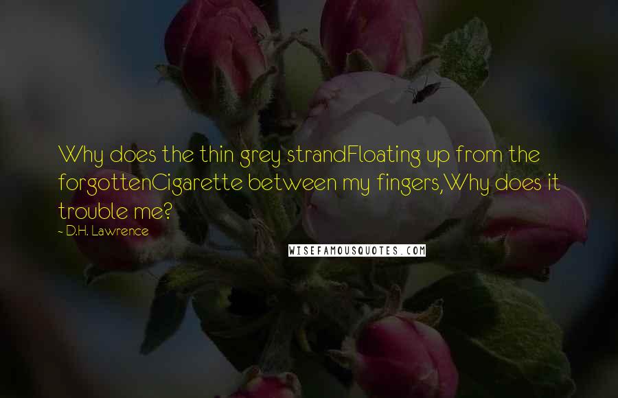 D.H. Lawrence Quotes: Why does the thin grey strandFloating up from the forgottenCigarette between my fingers,Why does it trouble me?