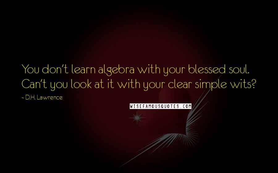 D.H. Lawrence Quotes: You don't learn algebra with your blessed soul. Can't you look at it with your clear simple wits?
