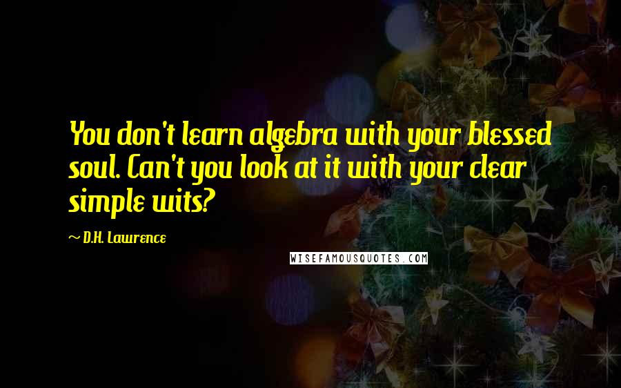 D.H. Lawrence Quotes: You don't learn algebra with your blessed soul. Can't you look at it with your clear simple wits?