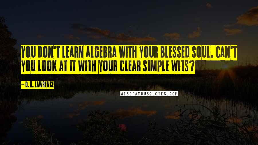 D.H. Lawrence Quotes: You don't learn algebra with your blessed soul. Can't you look at it with your clear simple wits?