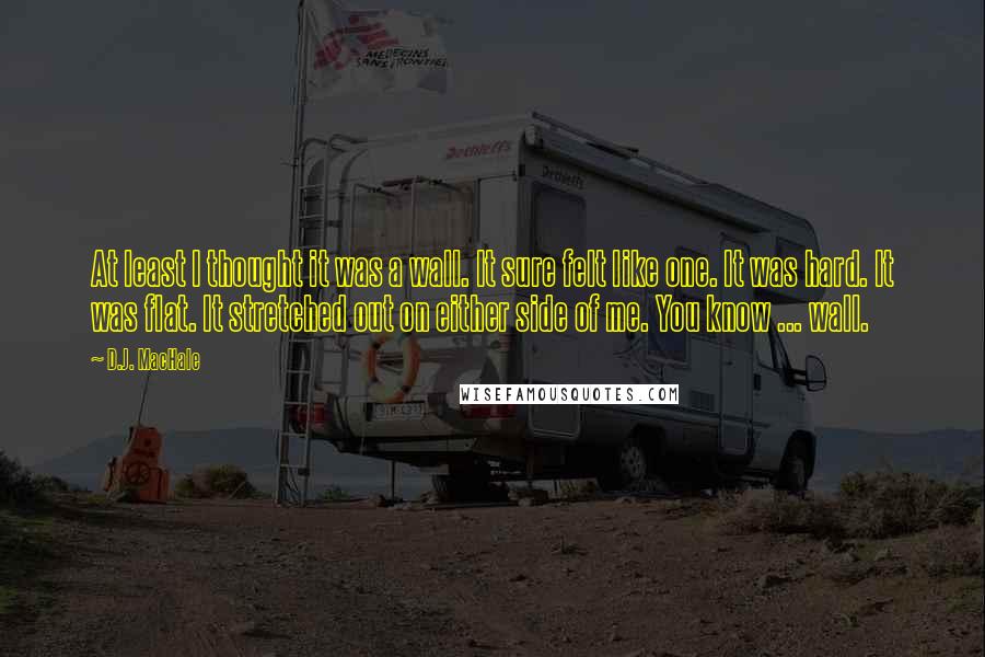 D.J. MacHale Quotes: At least I thought it was a wall. It sure felt like one. It was hard. It was flat. It stretched out on either side of me. You know ... wall.