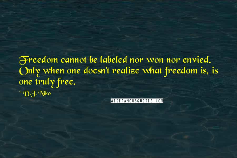 D.J. Niko Quotes: Freedom cannot be labeled nor won nor envied. Only when one doesn't realize what freedom is, is one truly free.