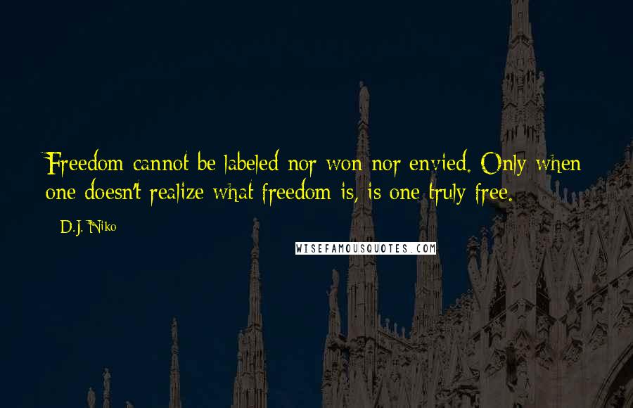 D.J. Niko Quotes: Freedom cannot be labeled nor won nor envied. Only when one doesn't realize what freedom is, is one truly free.