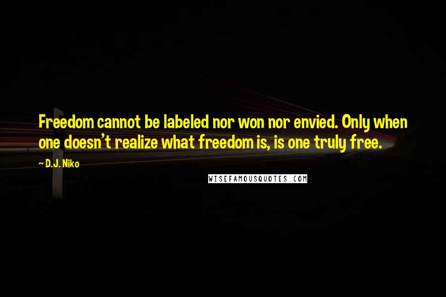 D.J. Niko Quotes: Freedom cannot be labeled nor won nor envied. Only when one doesn't realize what freedom is, is one truly free.