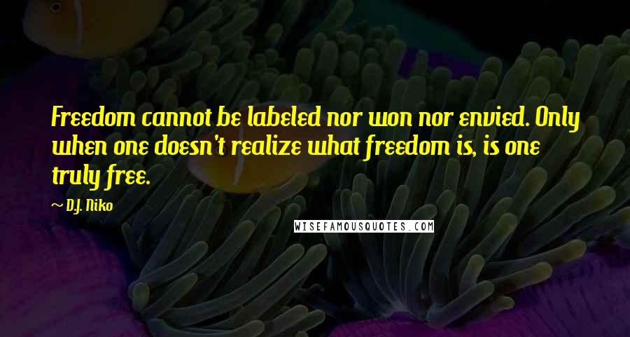 D.J. Niko Quotes: Freedom cannot be labeled nor won nor envied. Only when one doesn't realize what freedom is, is one truly free.