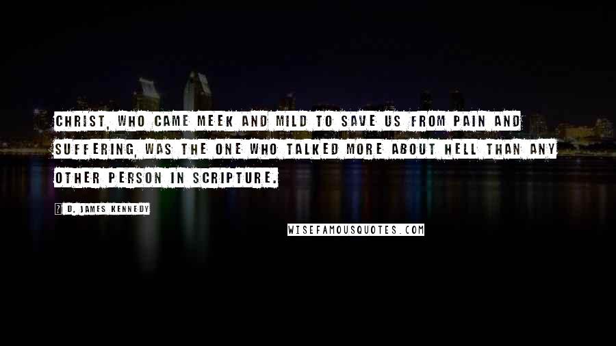 D. James Kennedy Quotes: Christ, who came meek and mild to save us from pain and suffering, was the One who talked more about hell than any other person in Scripture.