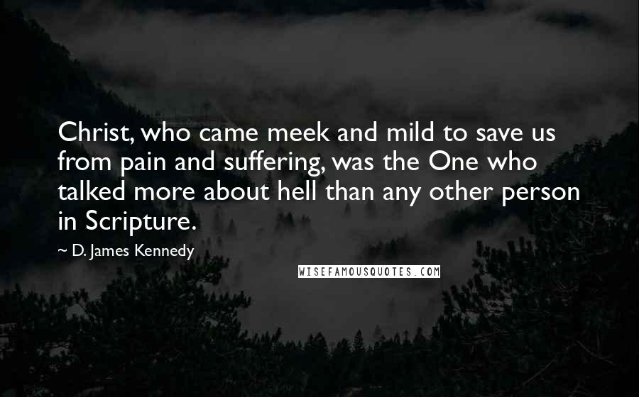 D. James Kennedy Quotes: Christ, who came meek and mild to save us from pain and suffering, was the One who talked more about hell than any other person in Scripture.