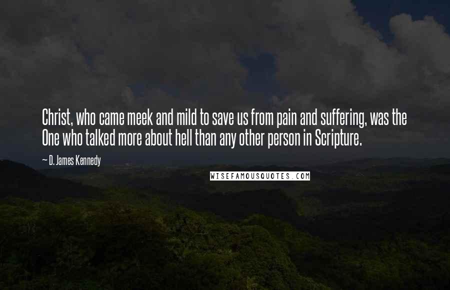 D. James Kennedy Quotes: Christ, who came meek and mild to save us from pain and suffering, was the One who talked more about hell than any other person in Scripture.