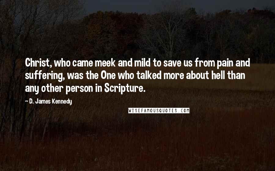 D. James Kennedy Quotes: Christ, who came meek and mild to save us from pain and suffering, was the One who talked more about hell than any other person in Scripture.