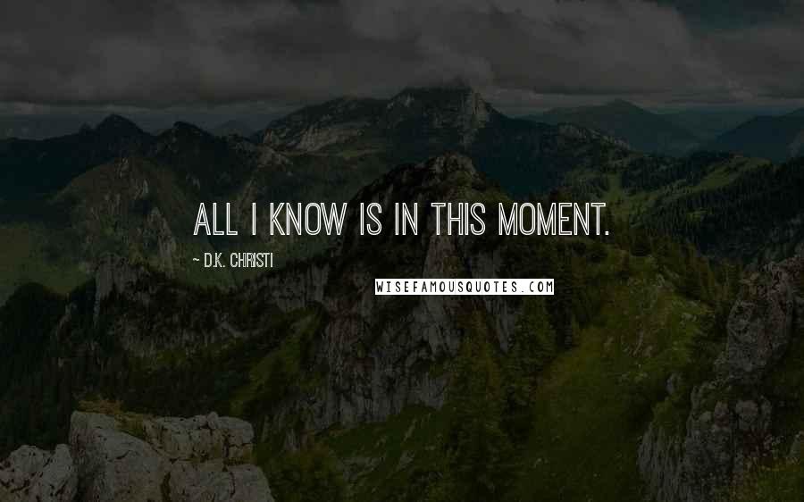 D.K. Christi Quotes: All I know is in this moment.