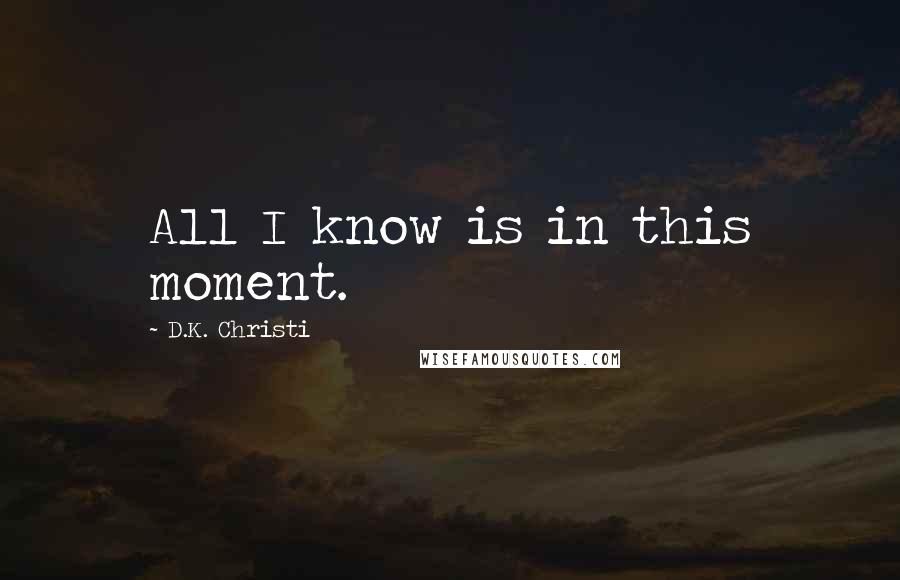 D.K. Christi Quotes: All I know is in this moment.