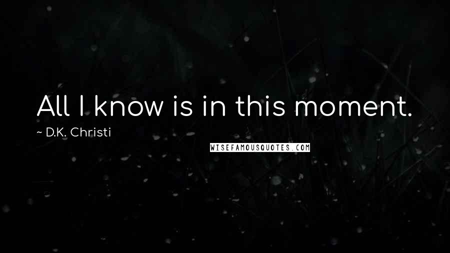 D.K. Christi Quotes: All I know is in this moment.