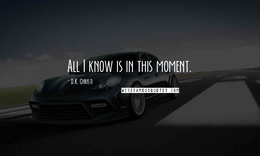 D.K. Christi Quotes: All I know is in this moment.