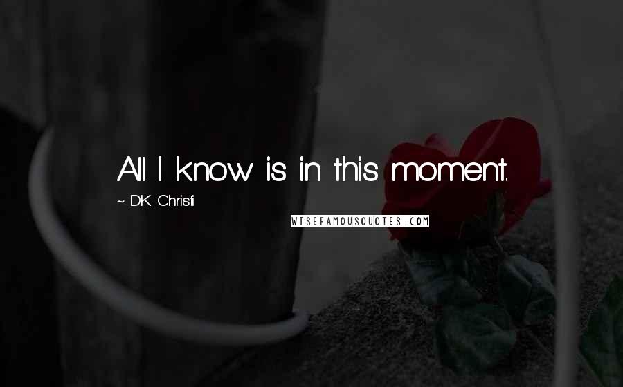 D.K. Christi Quotes: All I know is in this moment.