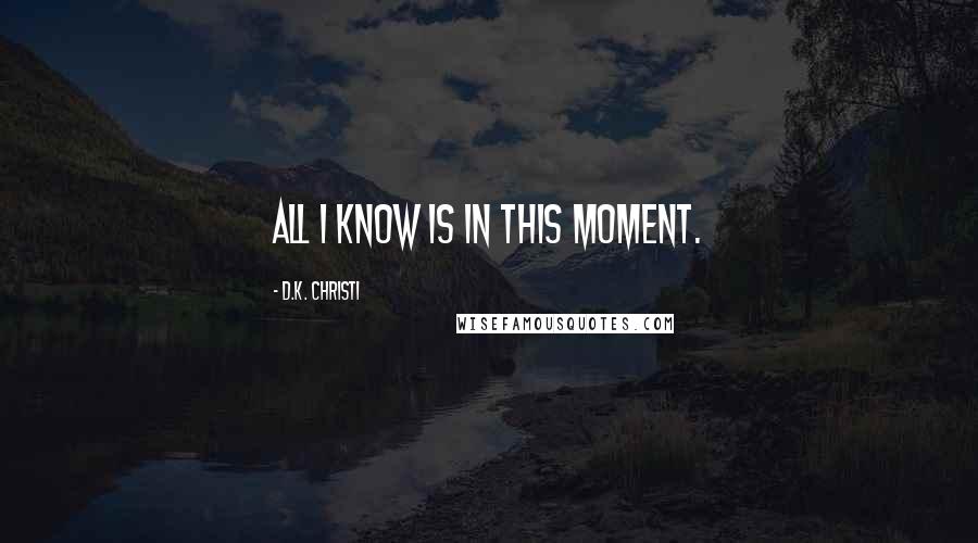 D.K. Christi Quotes: All I know is in this moment.