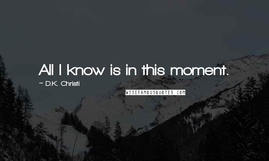 D.K. Christi Quotes: All I know is in this moment.