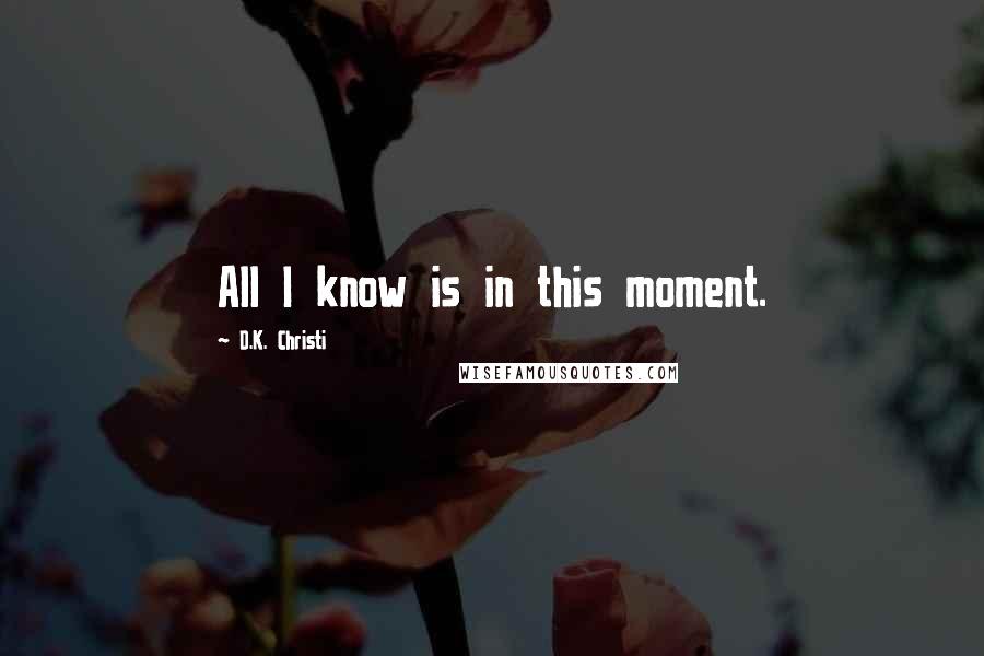 D.K. Christi Quotes: All I know is in this moment.