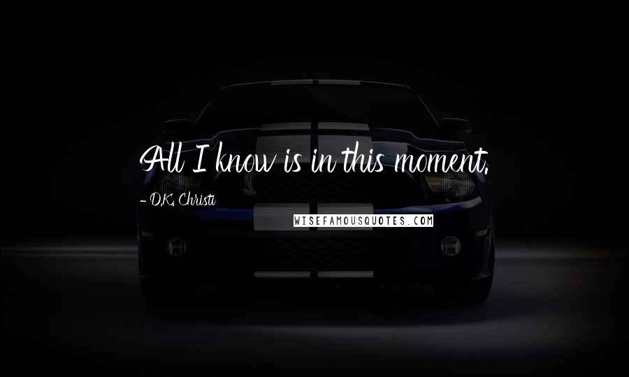 D.K. Christi Quotes: All I know is in this moment.