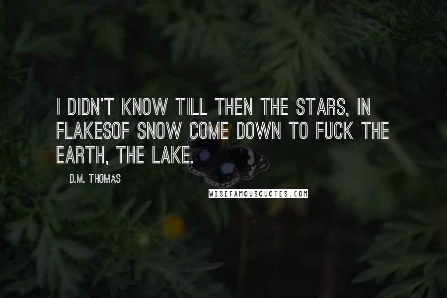 D.M. Thomas Quotes: I didn't know till then the stars, in flakesof snow come down to fuck the earth, the lake.