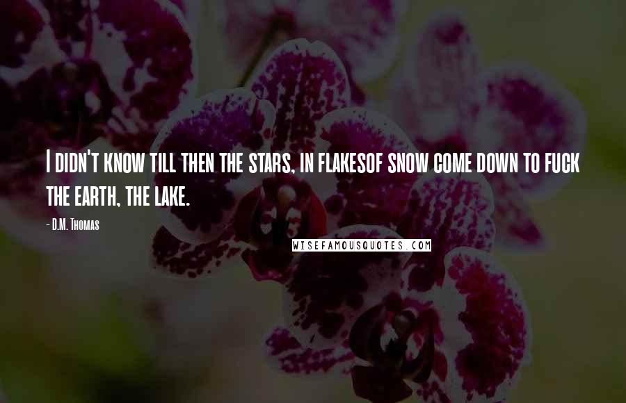D.M. Thomas Quotes: I didn't know till then the stars, in flakesof snow come down to fuck the earth, the lake.