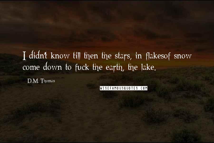D.M. Thomas Quotes: I didn't know till then the stars, in flakesof snow come down to fuck the earth, the lake.