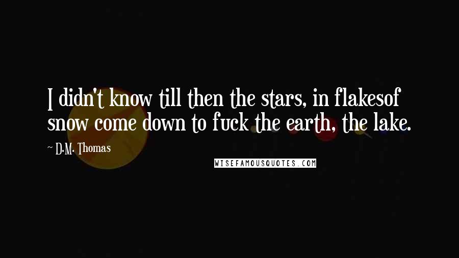 D.M. Thomas Quotes: I didn't know till then the stars, in flakesof snow come down to fuck the earth, the lake.