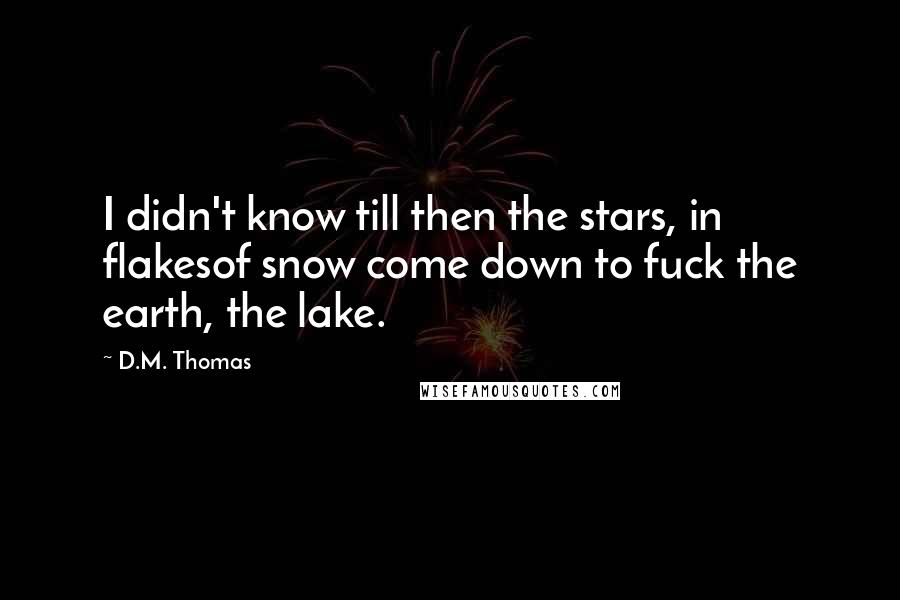 D.M. Thomas Quotes: I didn't know till then the stars, in flakesof snow come down to fuck the earth, the lake.